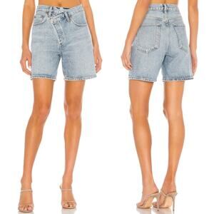 AGOLDE Criss Cross Denim Shorts Momentum Light Wash Asymmetric Waist Size 25